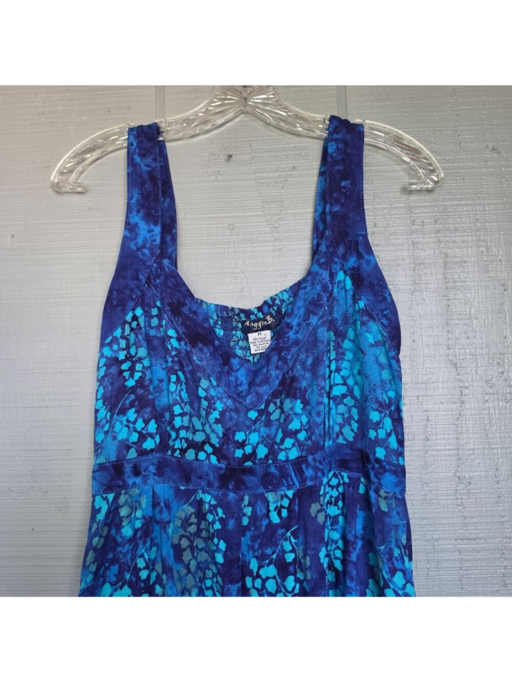 Maggie B. Blue Maxi Dress Sleeveless Empire Waist Floral Tropical Resort. Size M - Picture 2 of 6